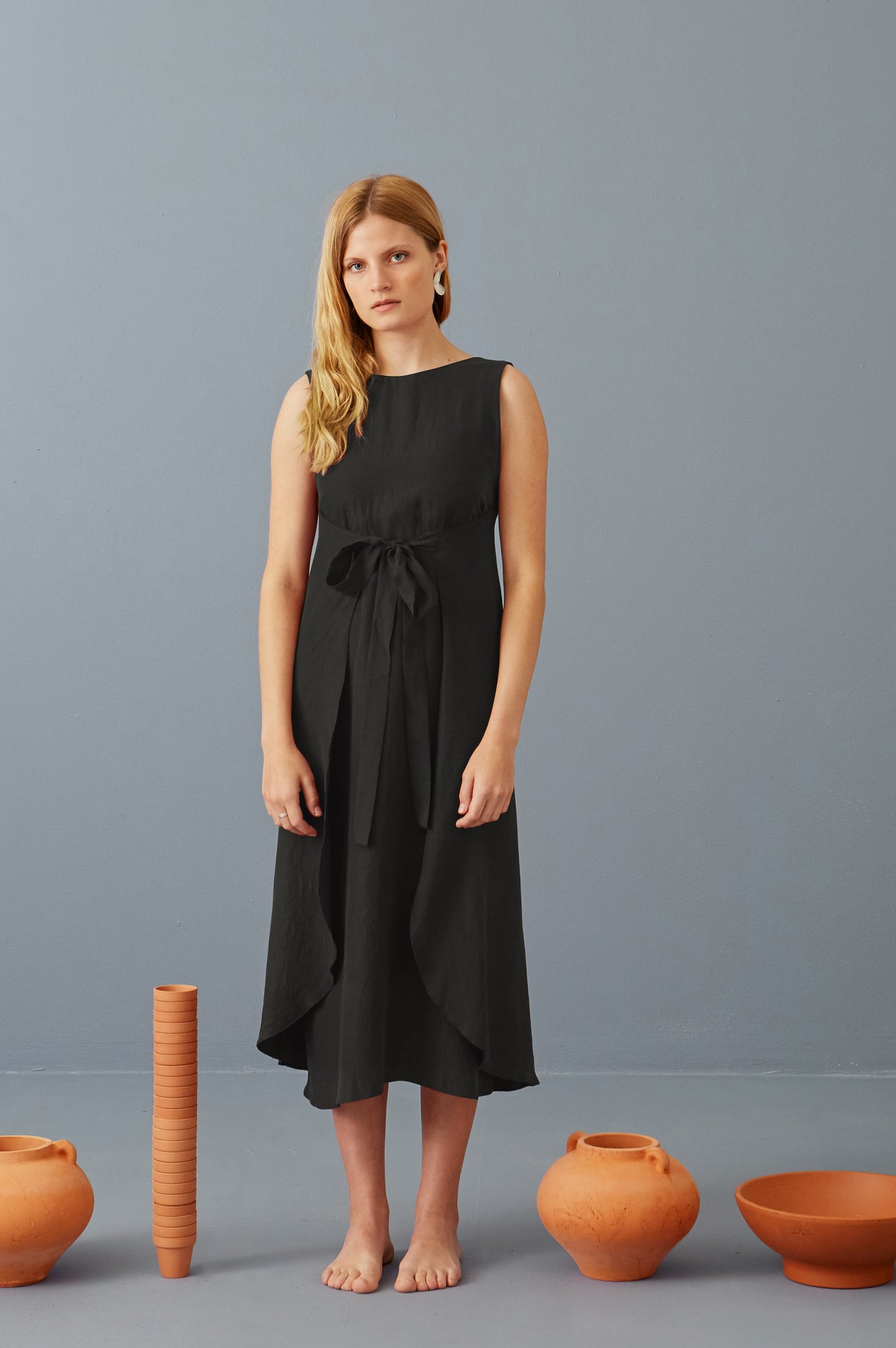 Riviera Wrap Dress in Black Tencel